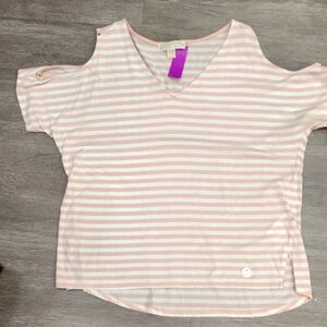 Michael Kors Pink and White Cold Shoulder Tee
